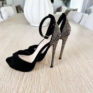 Aldo Black Studded Ankle-Strap High Heel Sandals